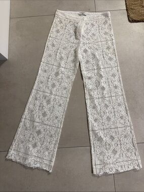 Women's White Lace Wide-Leg Pants